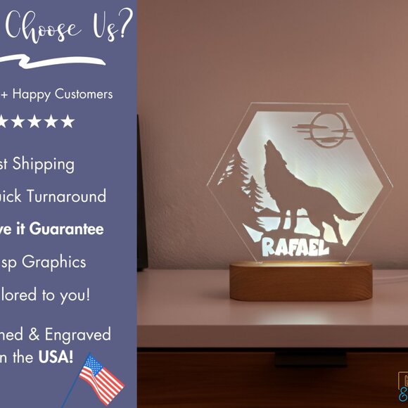 Wolf Kids LED Name Light • Personalized Bedroom Decor • Son/Baby Gift - Picture 4 of 8